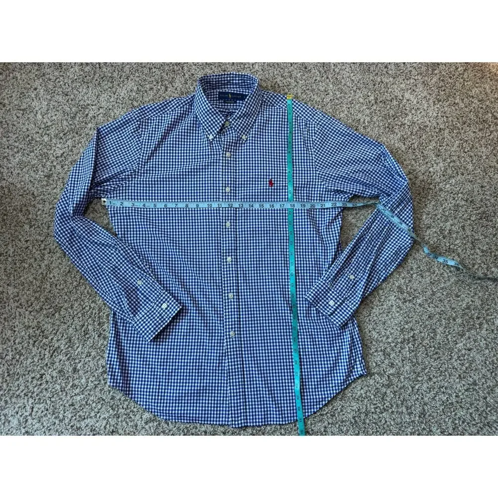 Ralph Lauren Performance Shirt Mens L Blue Gingham Check Stretch Long Sleeve